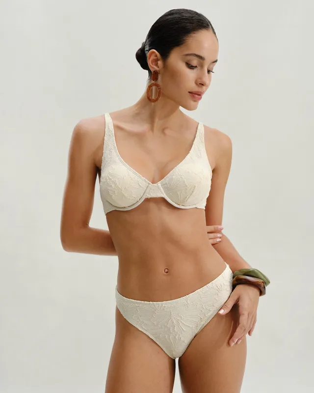 Beige Jacquard Underwire Bikini Set sold by rihoas