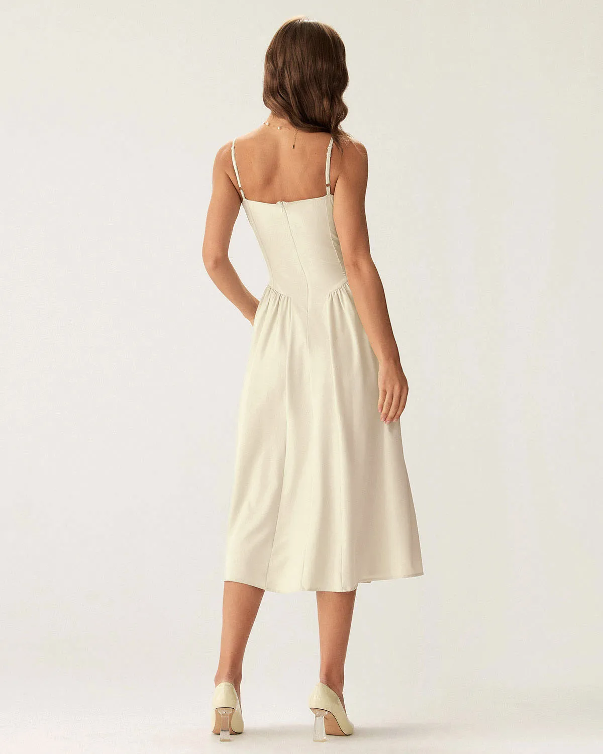 Beige Square Neck Pocket Slip Midi Dress sold by rihoas product image thumbnail 5