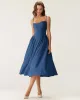 Navy Square Neck Pocket Slip Midi Dress sold by rihoas