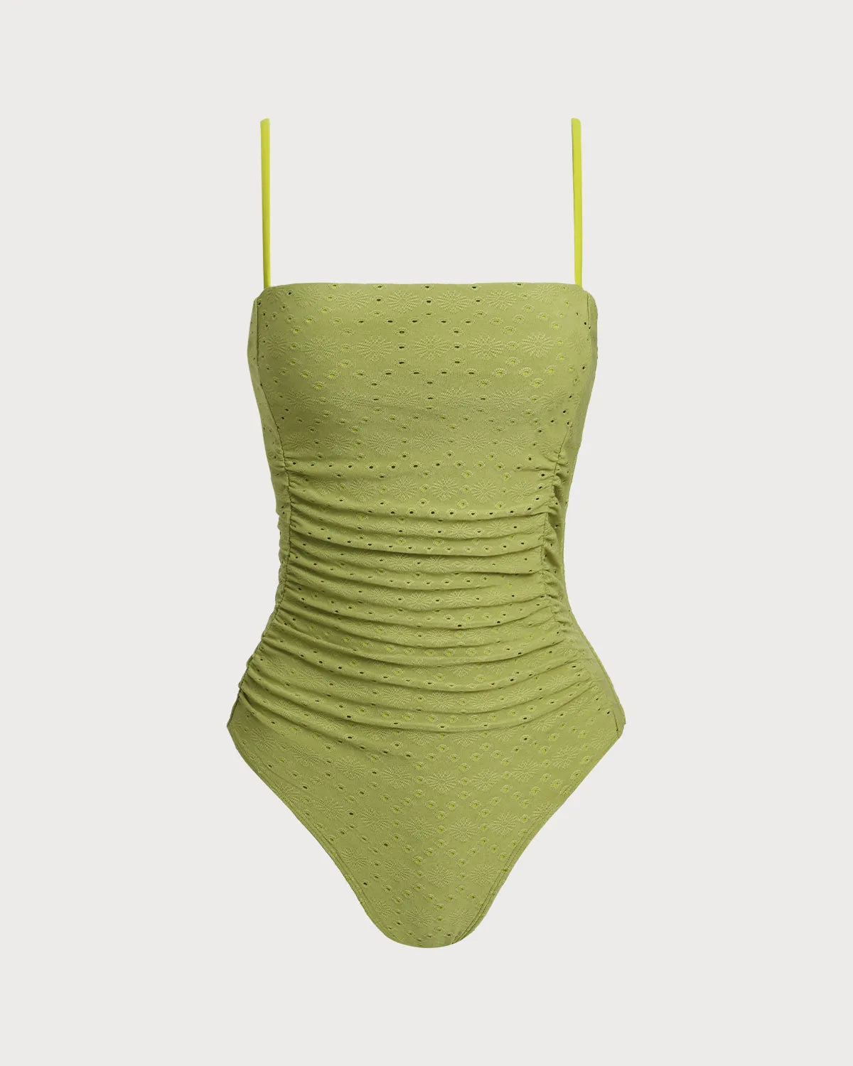 Green Jacquard Bralette One-Piece Swimsuit sold by rihoas