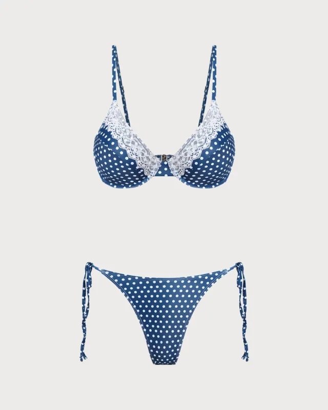 Blue Polka Dot Underwire Bikini Set sold by rihoas