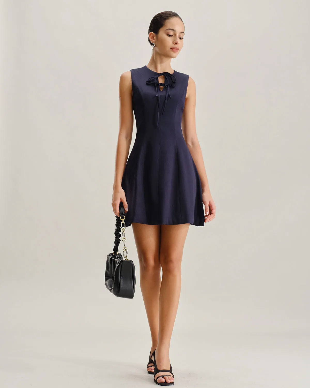 Blue Round Neck Sleeveless A-Line Mini Dress sold by rihoas product image thumbnail 4