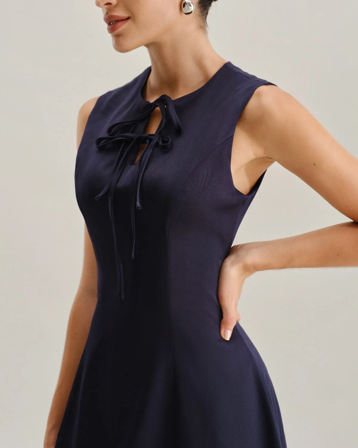 Blue Round Neck Sleeveless A-Line Mini Dress sold by rihoas product image thumbnail 2