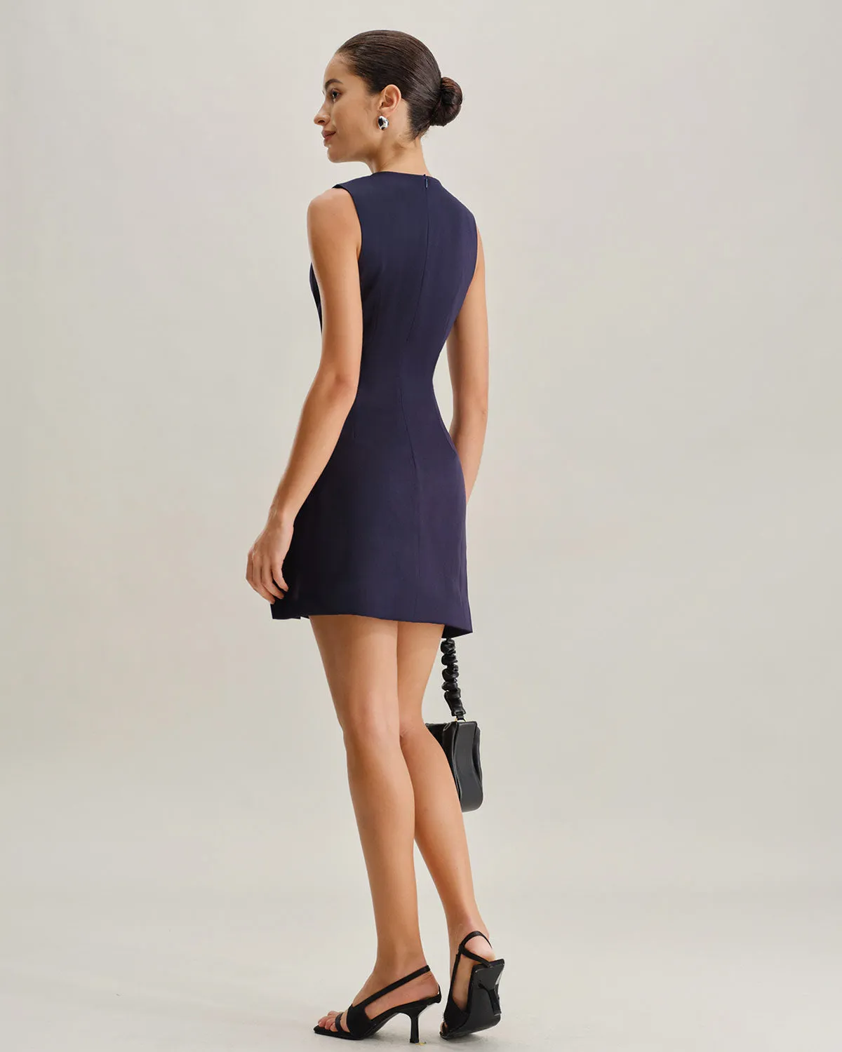 Blue Round Neck Sleeveless A-Line Mini Dress sold by rihoas product image thumbnail 5