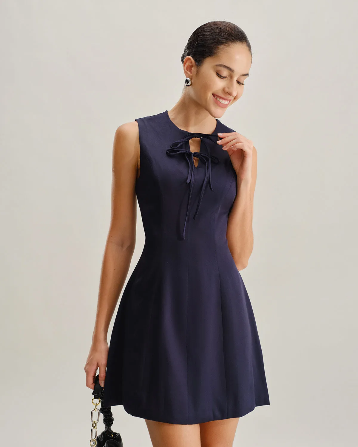 Blue Round Neck Sleeveless A-Line Mini Dress sold by rihoas