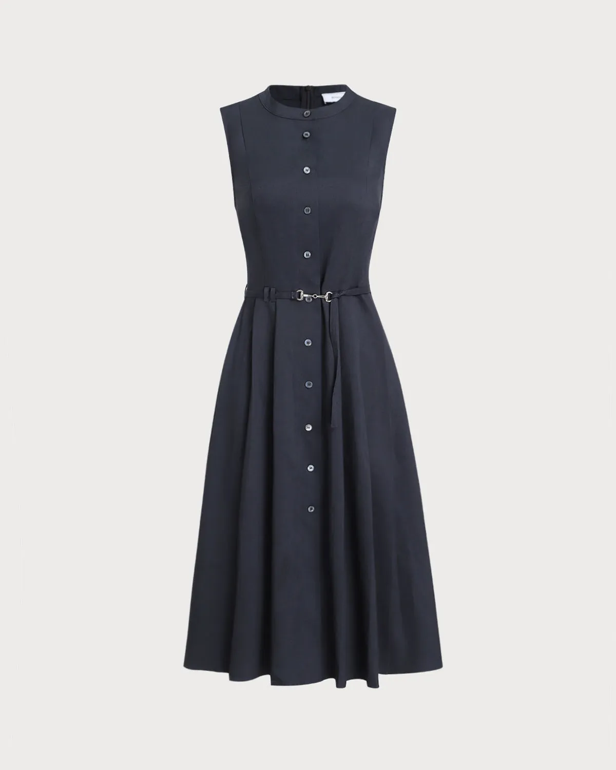 Navy Mock Neck High Waist Midi Dress sold by rihoas