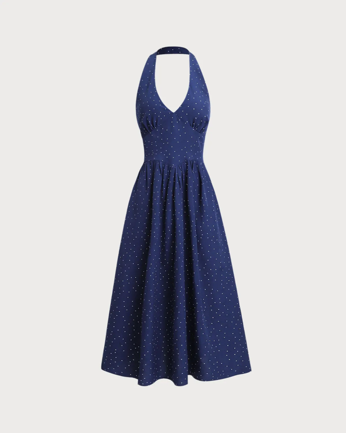 Blue Polka Dot Halter Maxi Dress sold by rihoas