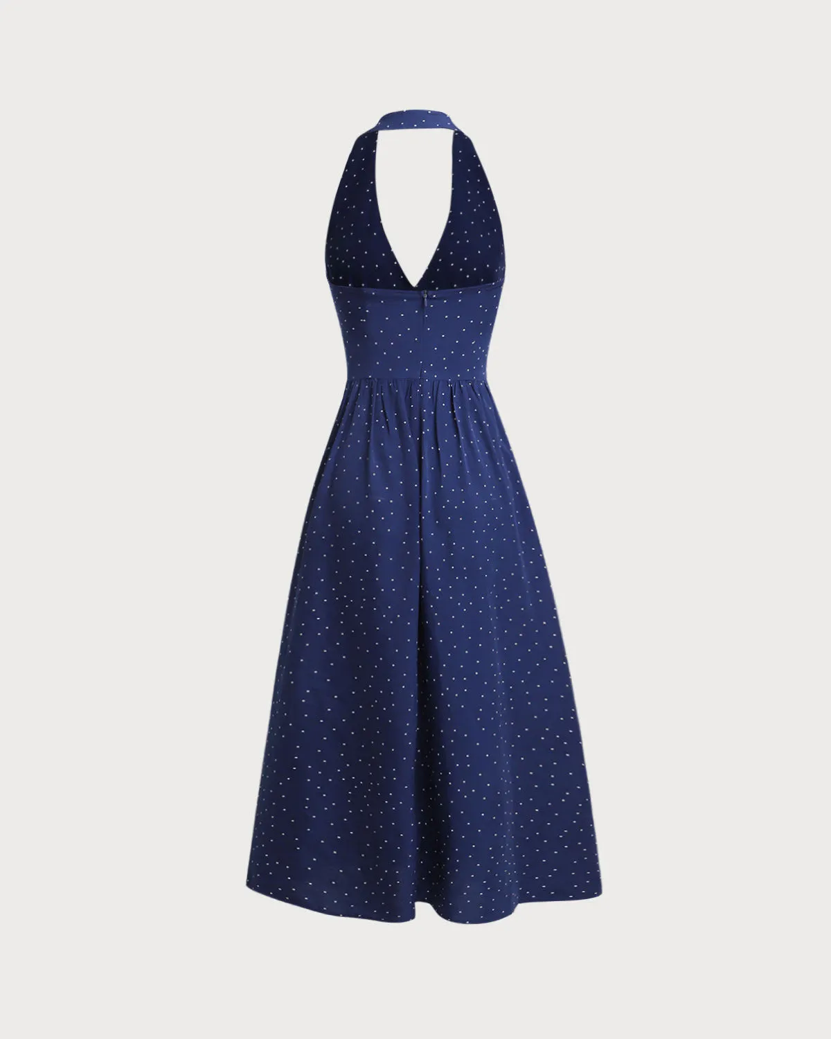 Blue Polka Dot Halter Maxi Dress sold by rihoas product image thumbnail 2