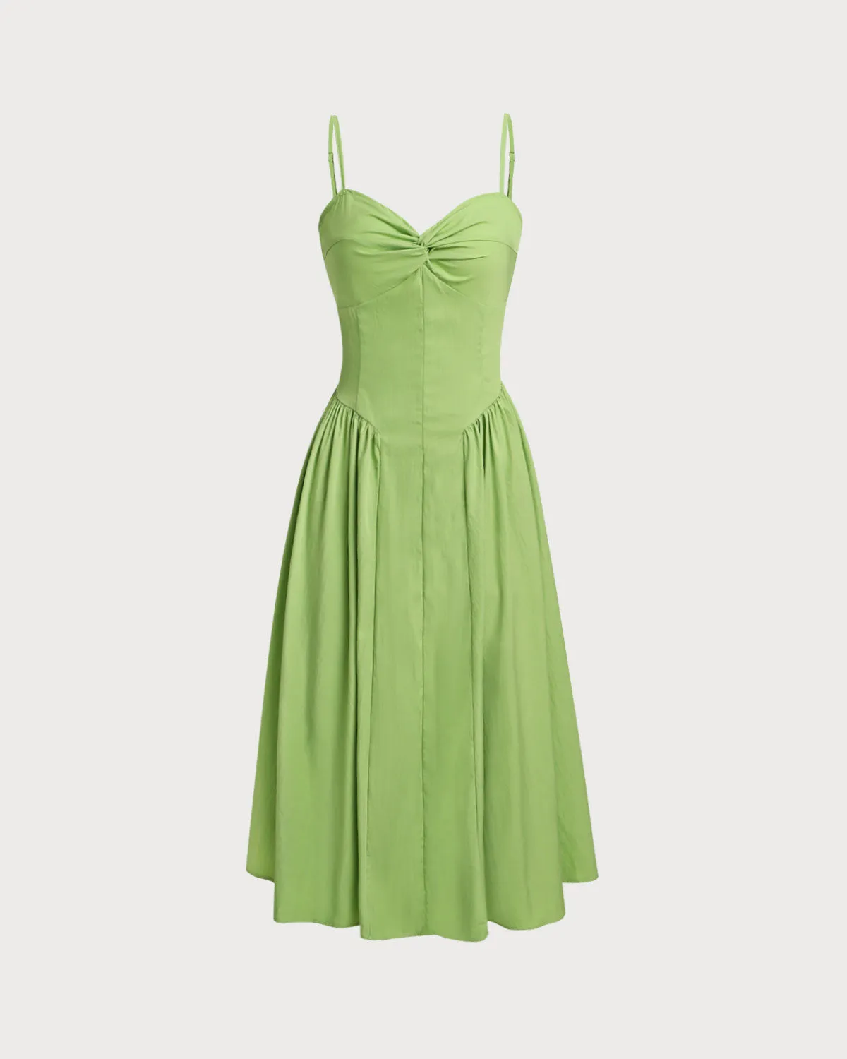 Green Sweetheart Neck Slip Midi Dress sold by rihoas