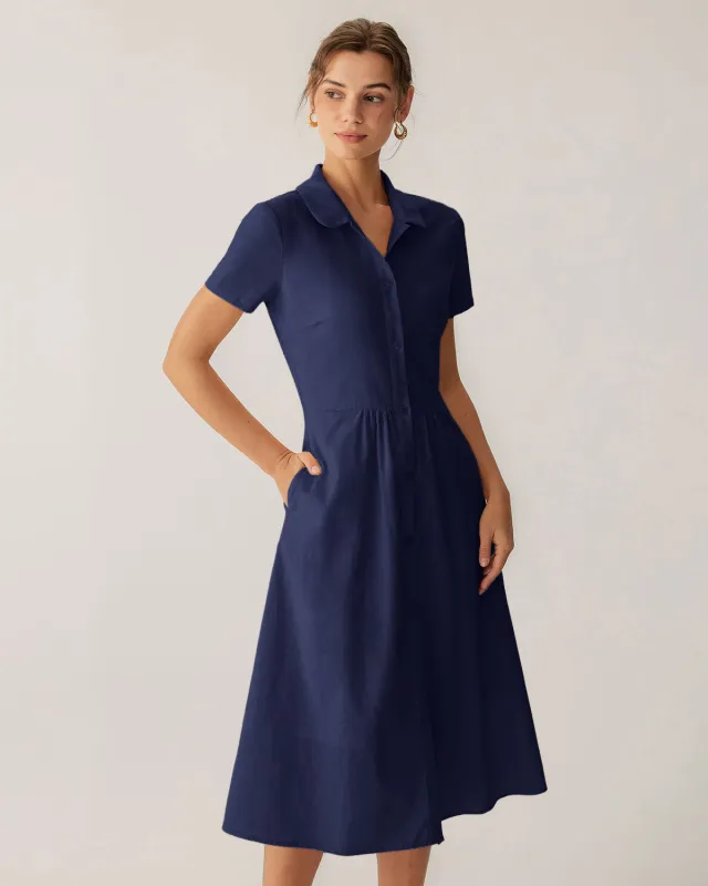 Navy Pocket Short Sleeve Midi Dress sold by rihoas