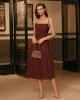 Wine Red Square Neck Shirred Slip Midi Dress sold by rihoas