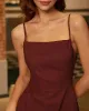 Wine Red Square Neck Shirred Slip Midi Dress sold by rihoas