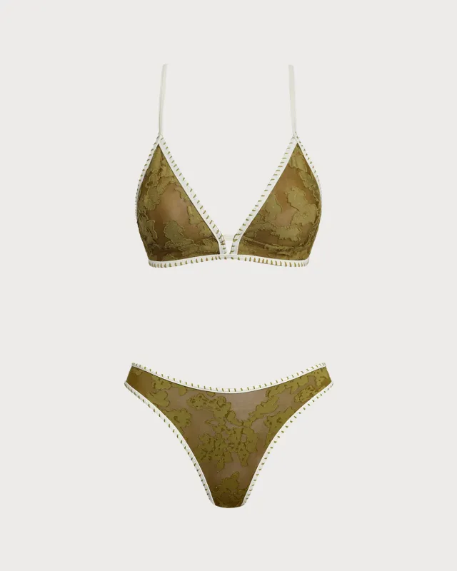 Green Floral Tie-back Triangle Bikini Set sold by rihoas