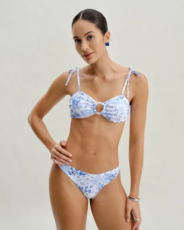 White Floral Tie Strap Triangle Bikini Set sold by rihoas