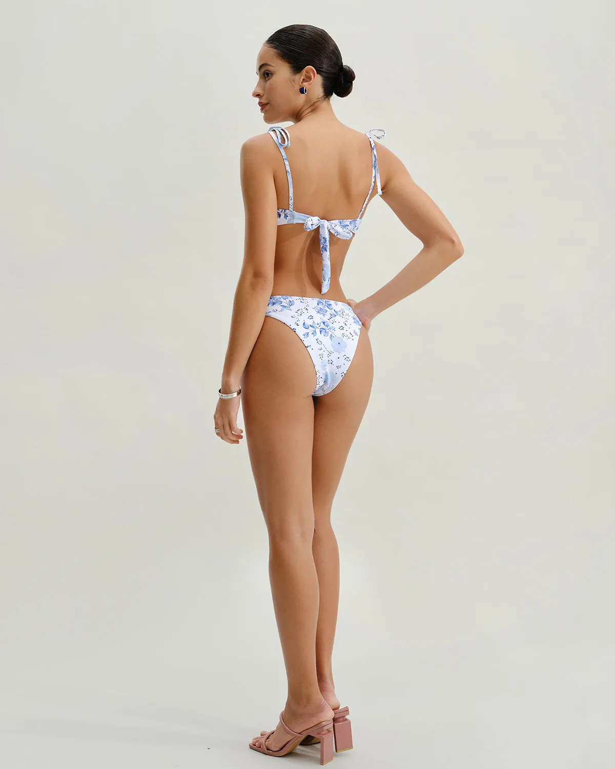 White Floral Tie Strap Triangle Bikini Set sold by rihoas product image thumbnail 5