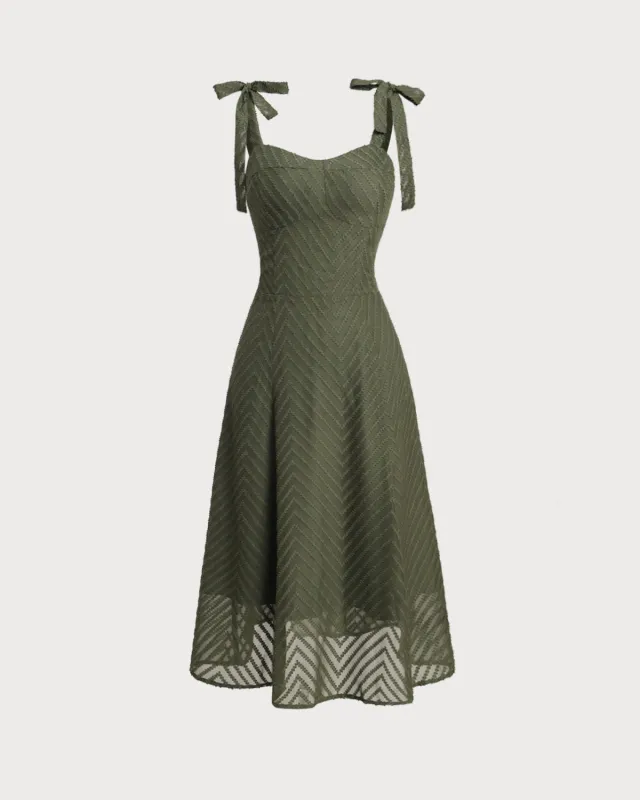 Green Sweetheart Neck Tie Strap Midi Dress sold by rihoas