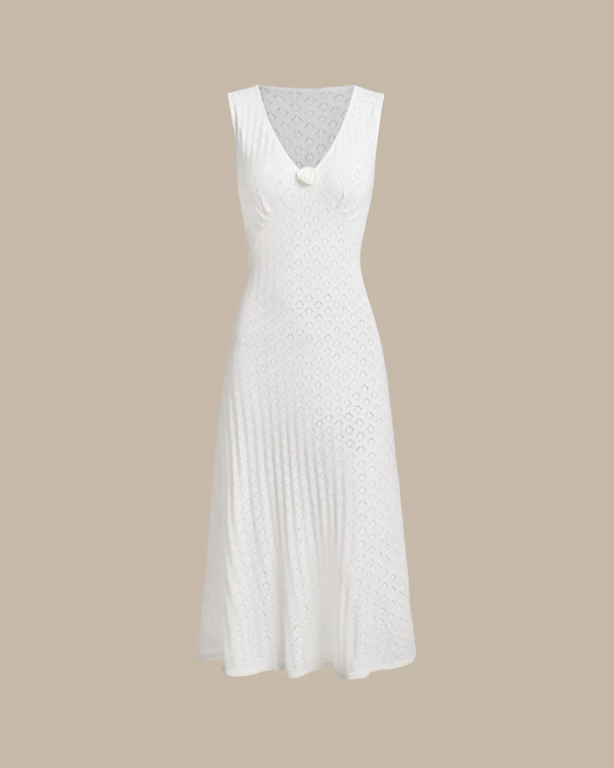 Beige Sleeveless Pleated Midi Dress sold by rihoas