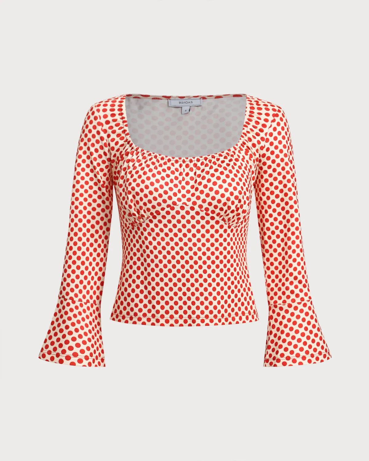 Red Polka Dot U-Neck Bell Sleeve Tee sold by rihoas