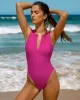 Rose Red Knit Zipper One-Piece Swimsuit sold by rihoas