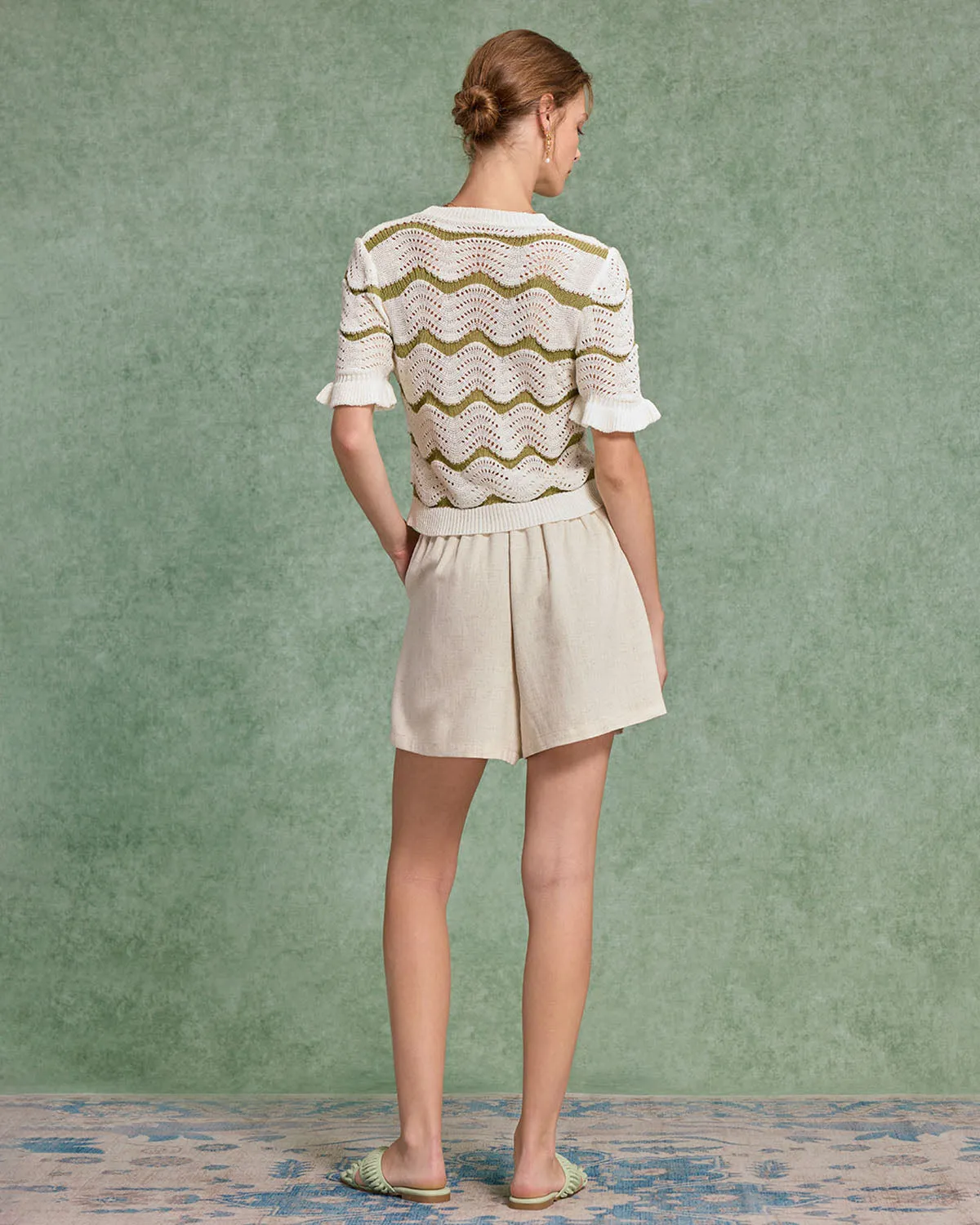 White Striped Round Neck Crochet Sweater sold by rihoas product image thumbnail 4