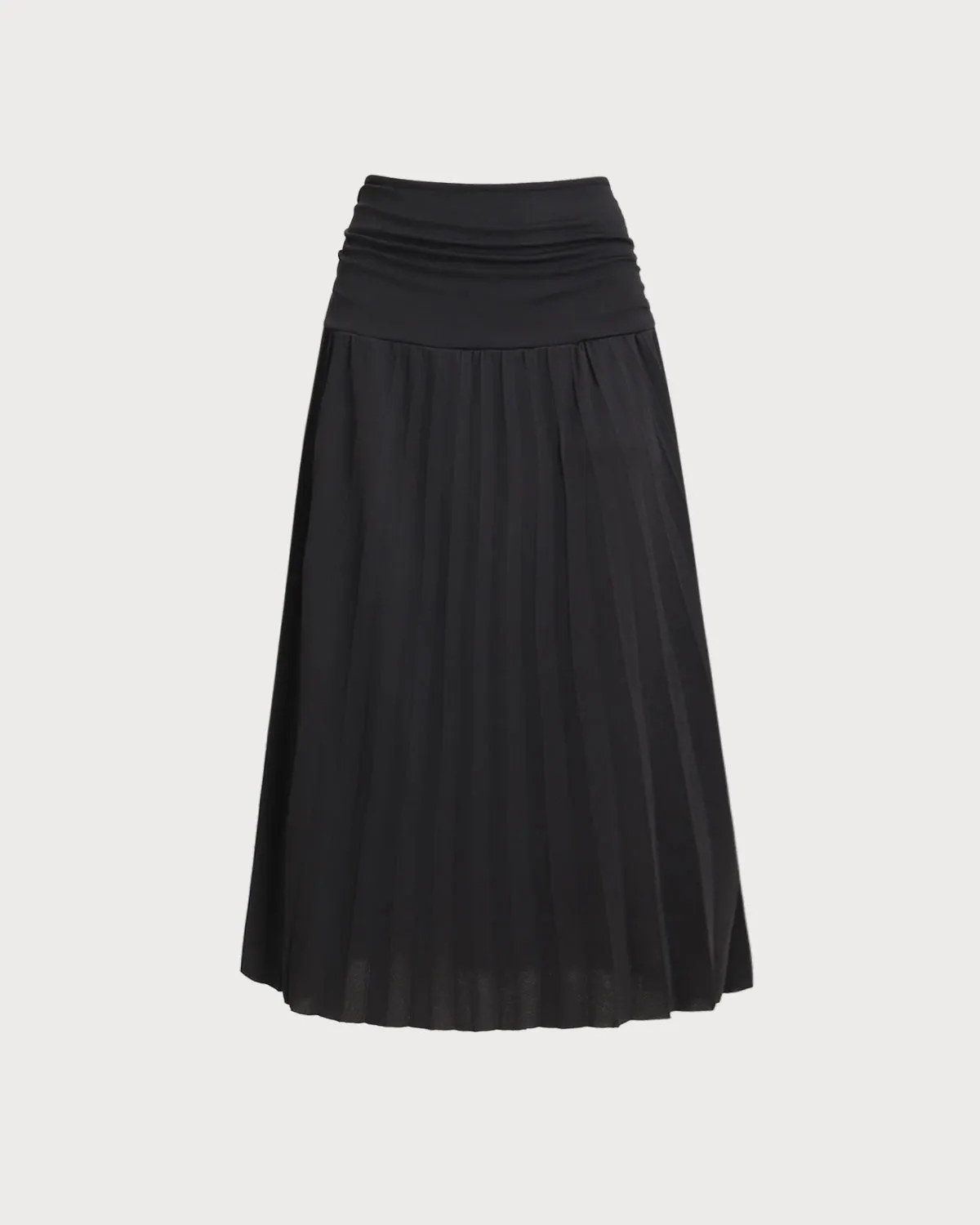 Black Elastic Waist Pleated Midi Skirt sold by rihoas product image thumbnail 2