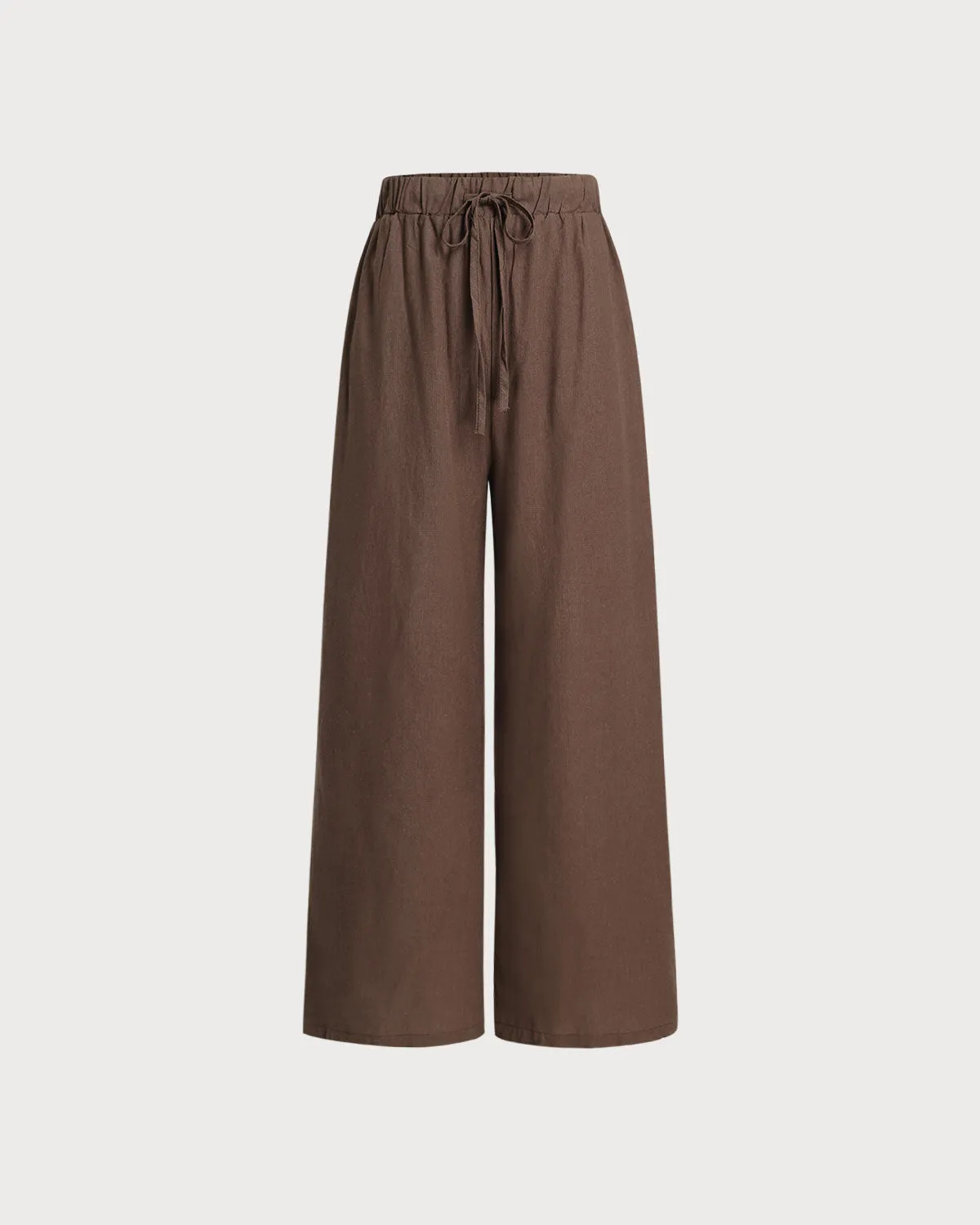 Coffee Elastic Waist Wide Leg Pants sold by rihoas
