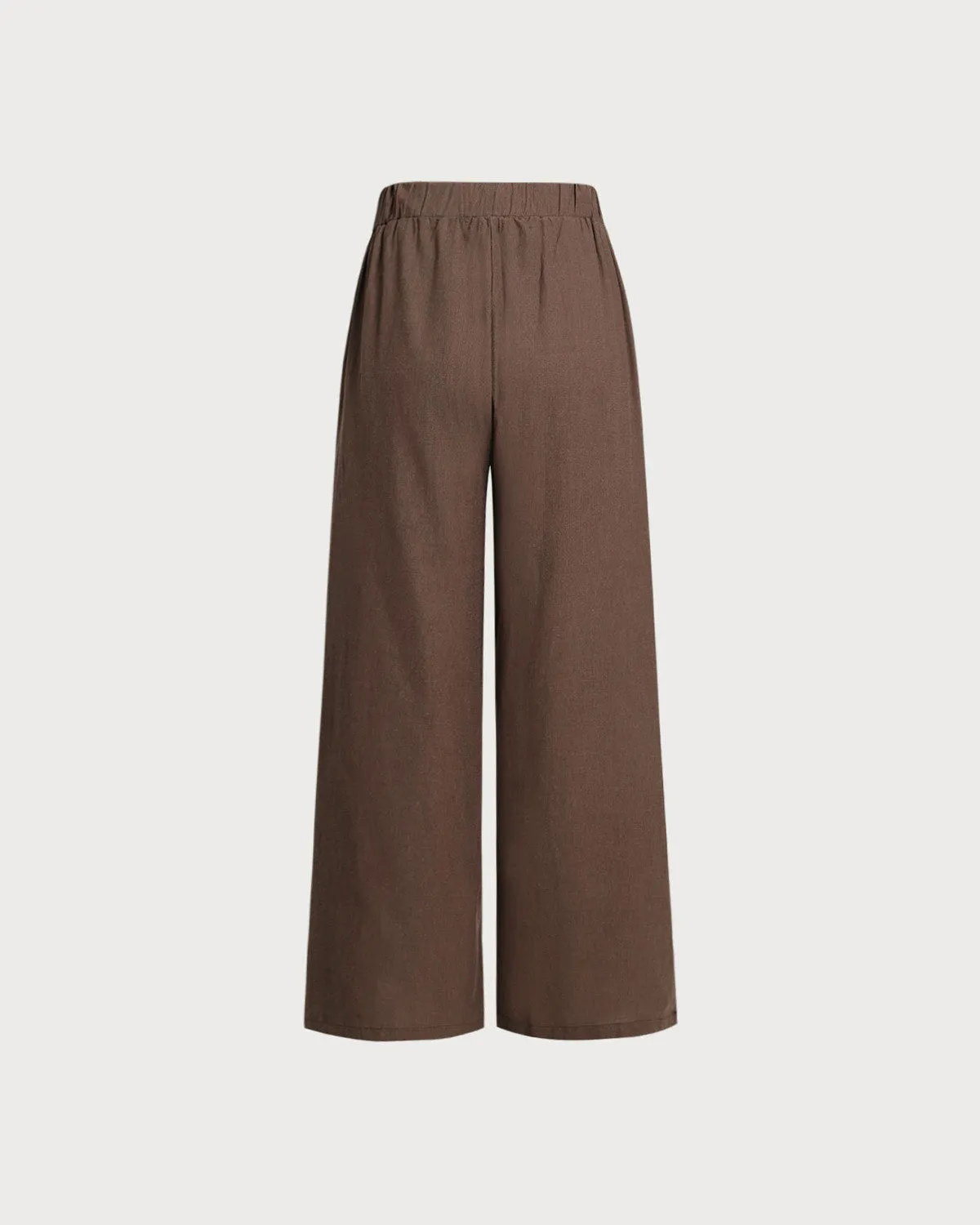 Coffee Elastic Waist Wide Leg Pants sold by rihoas product image thumbnail 2