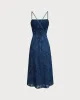 Navy Jacquard Slip Backless Maxi Dress sold by rihoas