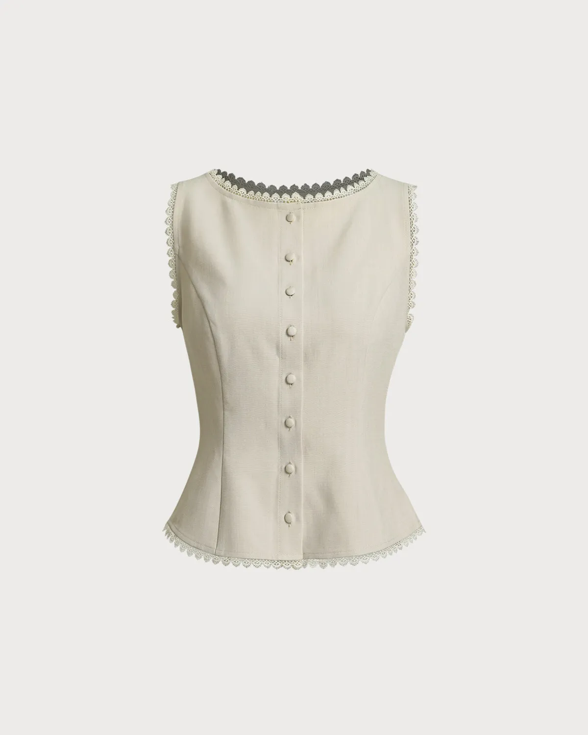 Apricot Boat Neck Button Vest sold by rihoas