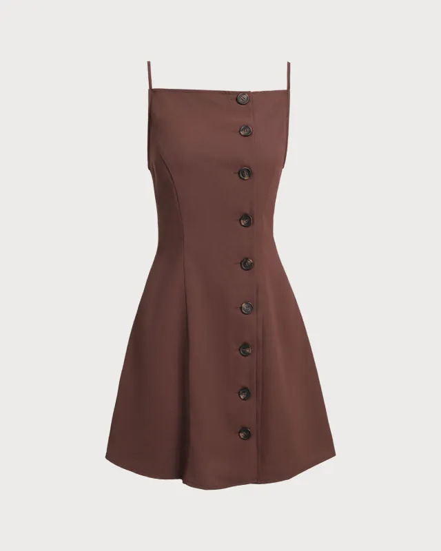 Brown Button Pleated Slip Mini Dress sold by rihoas