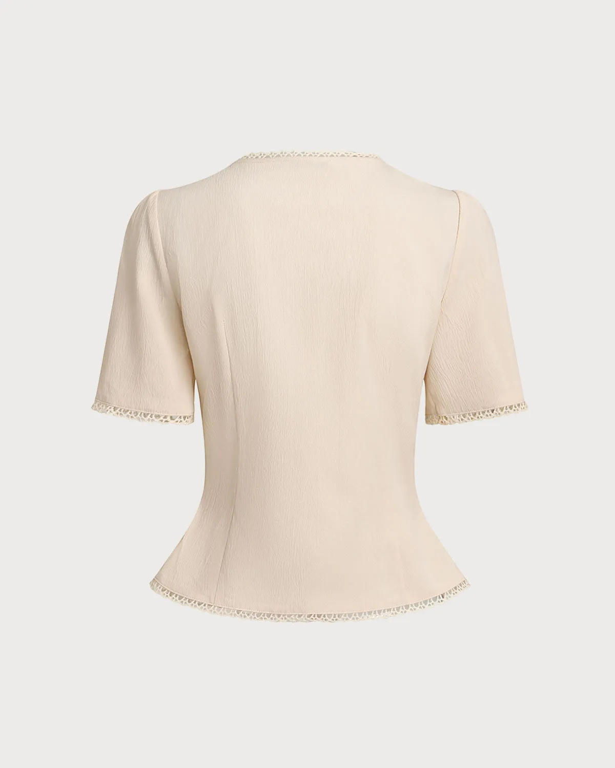 Beige V Neck Pleated Button Blouse sold by rihoas product image thumbnail 2