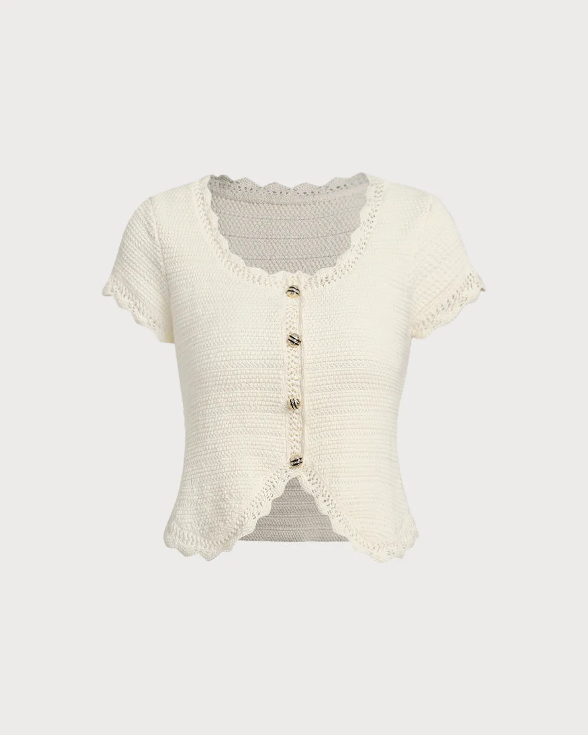 Beige U Neck Textured Cardigan sold by rihoas
