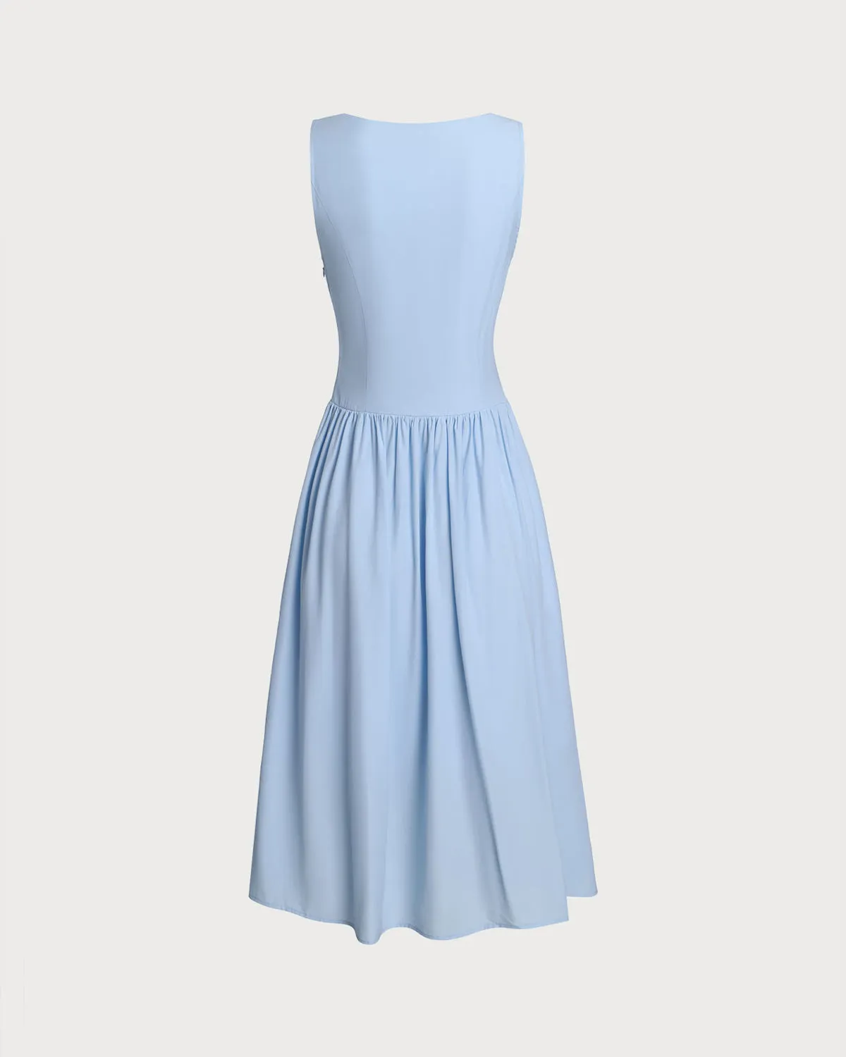 Blue V Neck Button Sleeveless Midi Dress sold by rihoas product image thumbnail 2