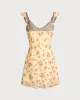 Yellow Floral Ruffle Sleeveless Mini Dress sold by rihoas