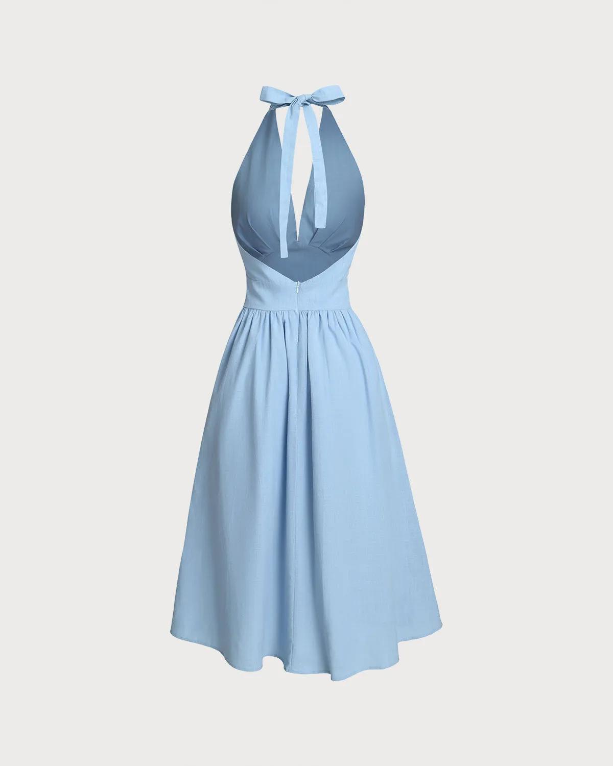 Blue Halter Pleated Midi Dress sold by rihoas product image thumbnail 2