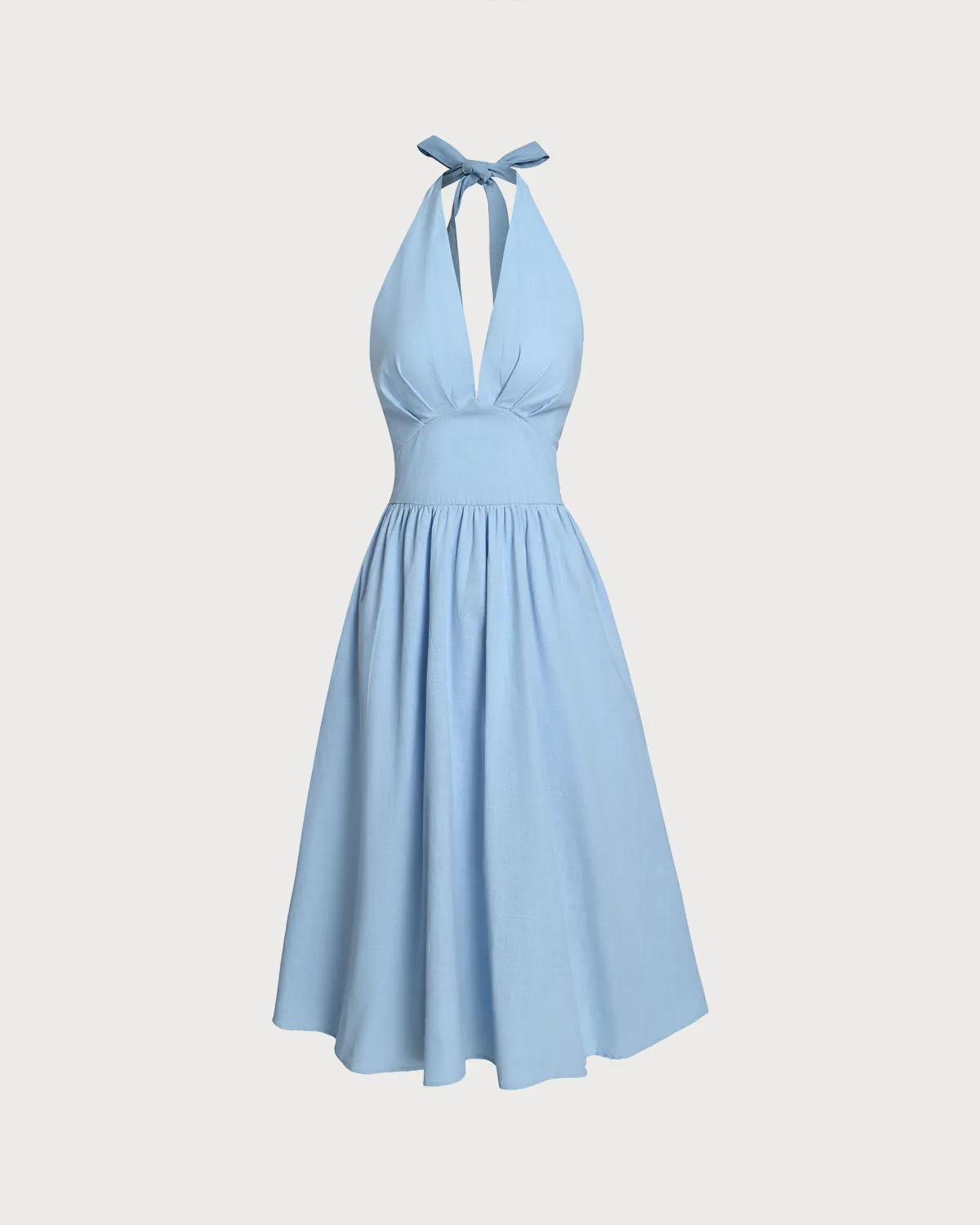 Blue Halter Pleated Midi Dress sold by rihoas