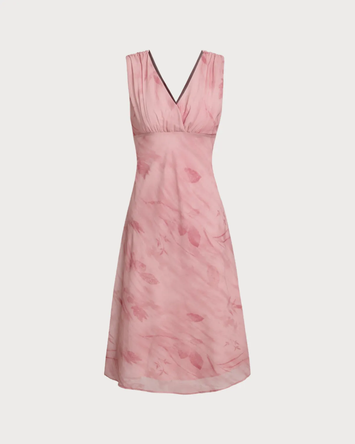 Pink Floral V Neck Sleeveless Midi Dress sold by rihoas