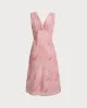 Pink Floral V Neck Sleeveless Midi Dress sold by rihoas