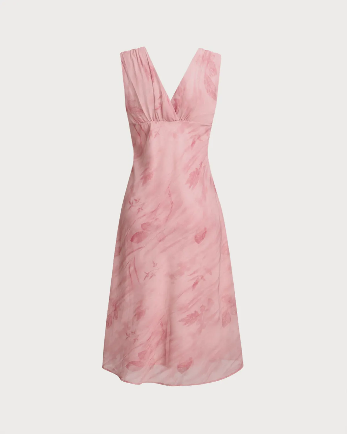Pink Floral V Neck Sleeveless Midi Dress sold by rihoas product image thumbnail 2