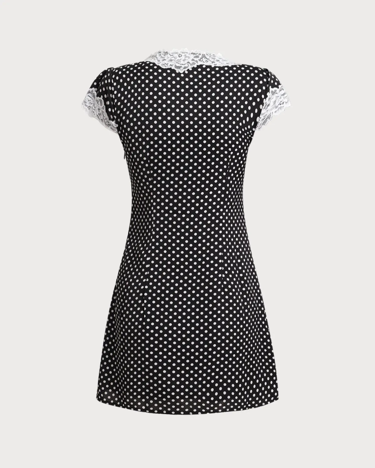 Black Polka Dot V Neck Lace Mini Dress sold by rihoas product image thumbnail 2