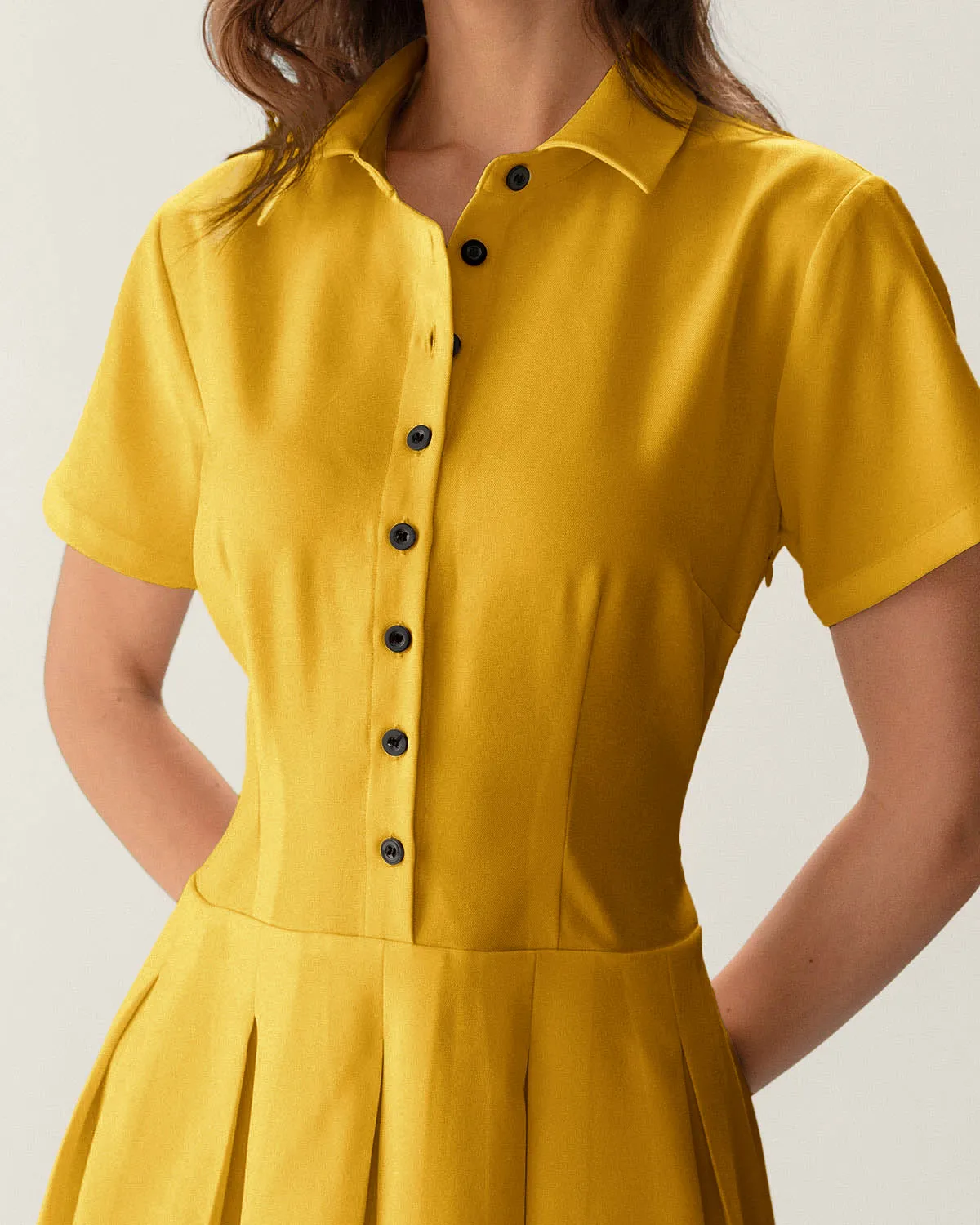 Yellow Button Pleated Mini Dress sold by rihoas product image thumbnail 2