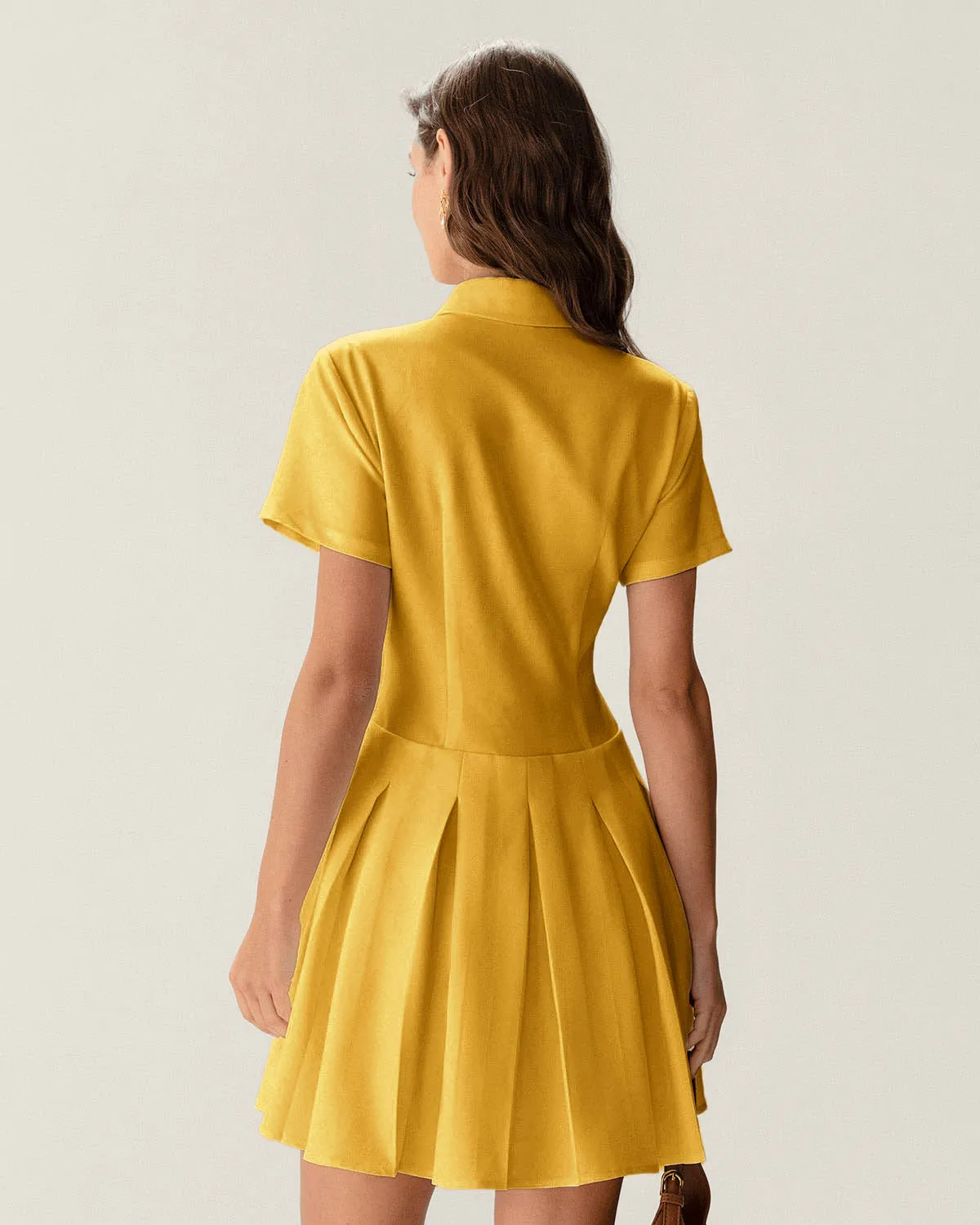 Yellow Button Pleated Mini Dress sold by rihoas product image thumbnail 5