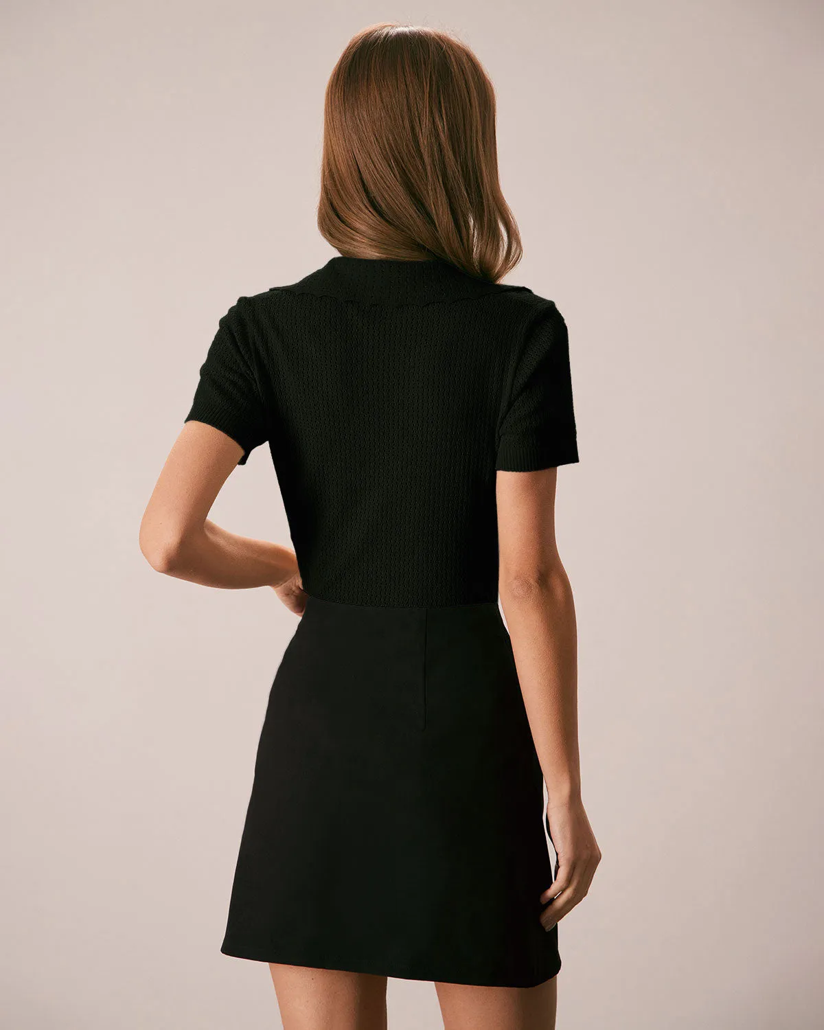 Black V Neck Button Pointelle Knit Tee sold by rihoas product image thumbnail 5