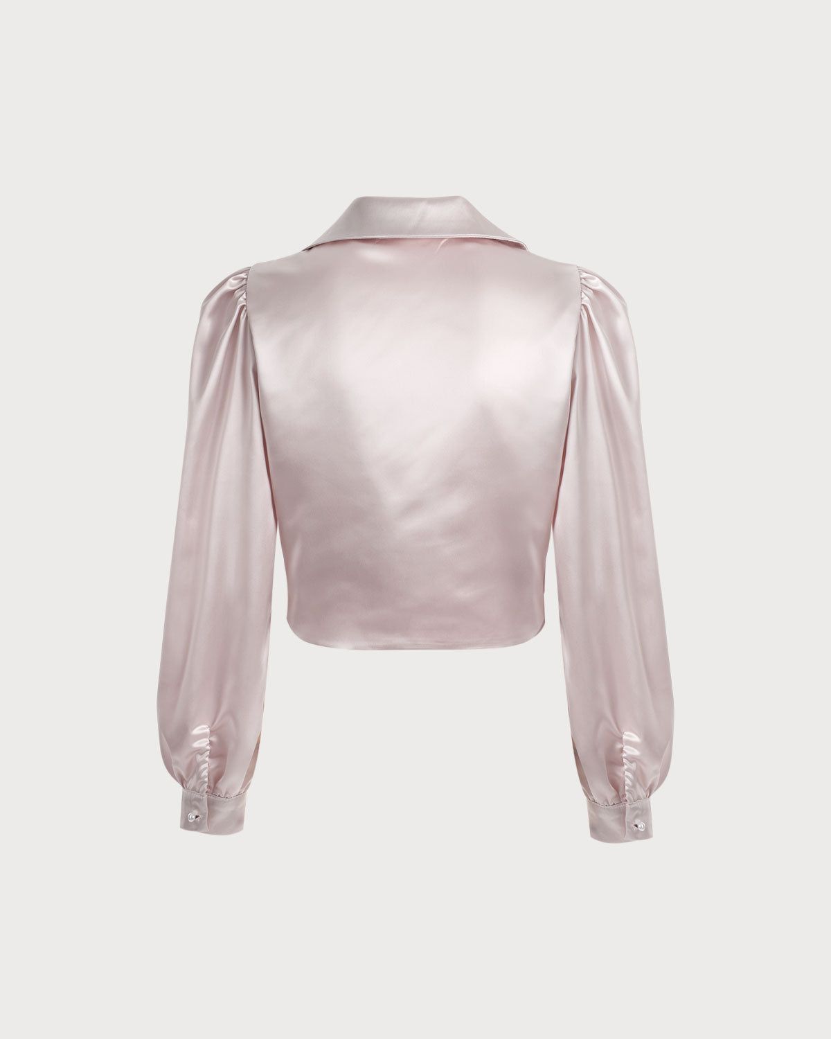 The Pink V Neck Twisted Long Sleeve Satin Blouse sold by rihoas product image thumbnail 3