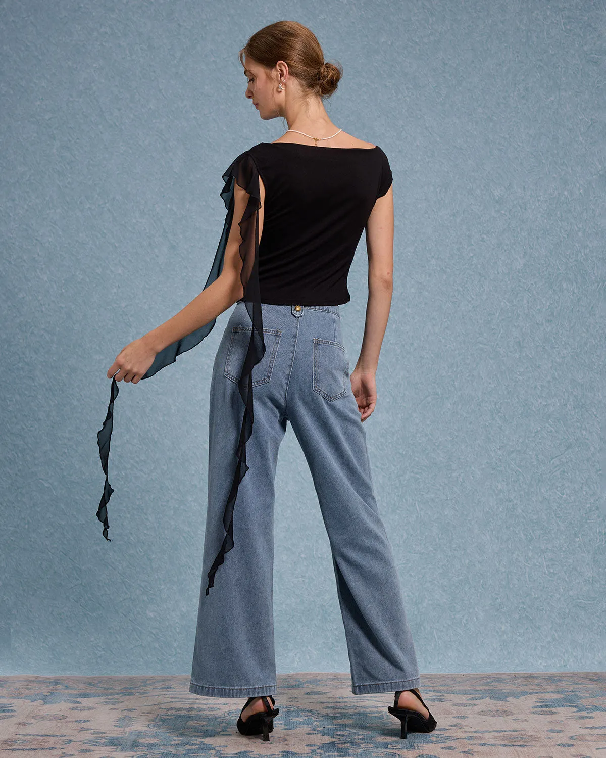 Black Ruffle Asymmetrical Tee sold by rihoas product image thumbnail 4