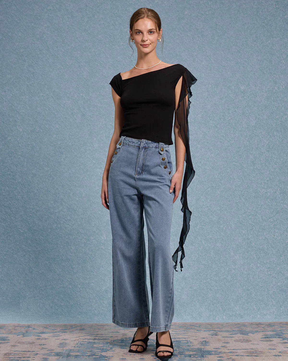 Black Ruffle Asymmetrical Tee sold by rihoas product image thumbnail 2