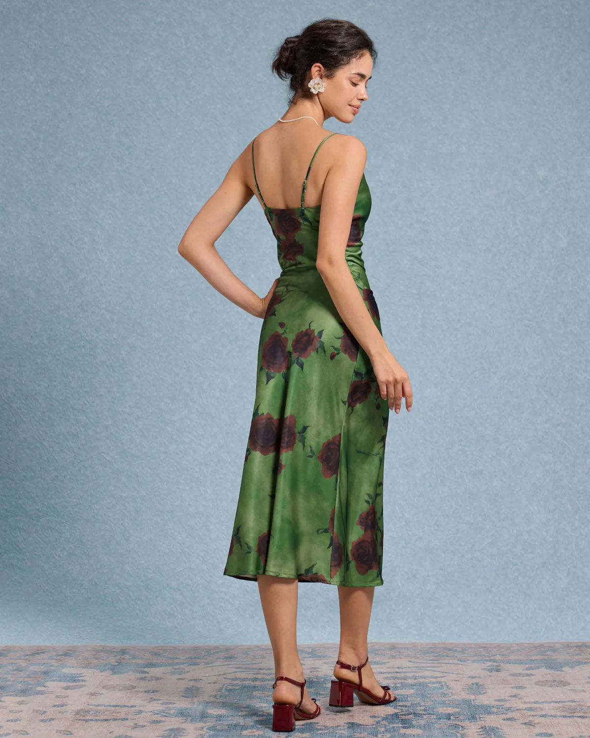 Green Floral Slip Midi Dress sold by rihoas product image thumbnail 5