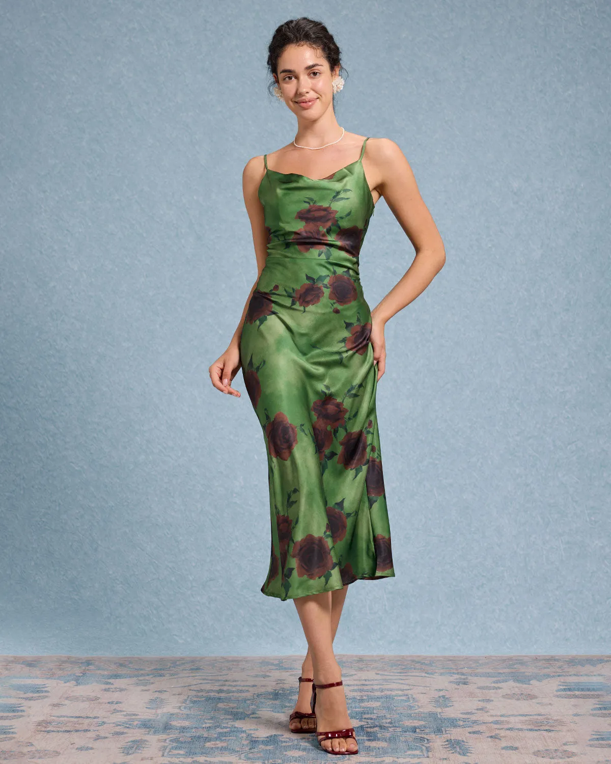 Green Floral Slip Midi Dress sold by rihoas