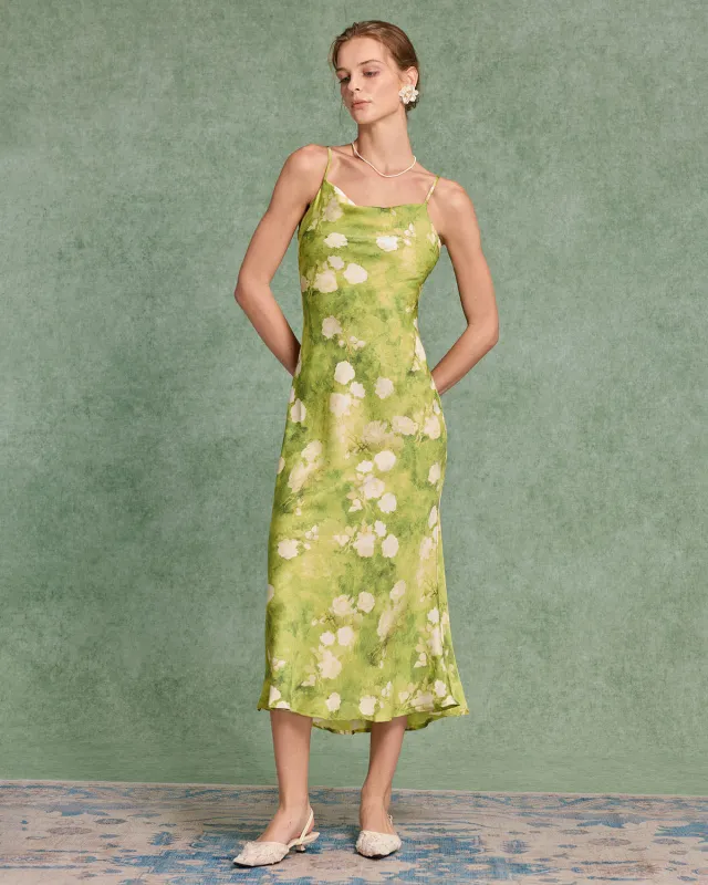 Green Floral A-Line Slip Midi Dress sold by rihoas