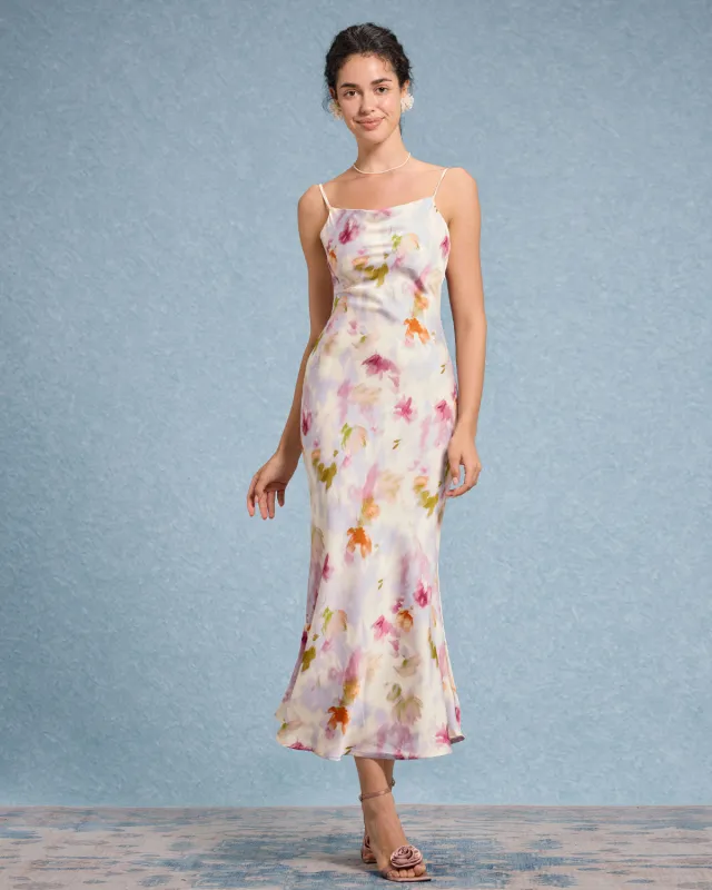Pink Floral Mermaid Slip Midi Dress sold by rihoas